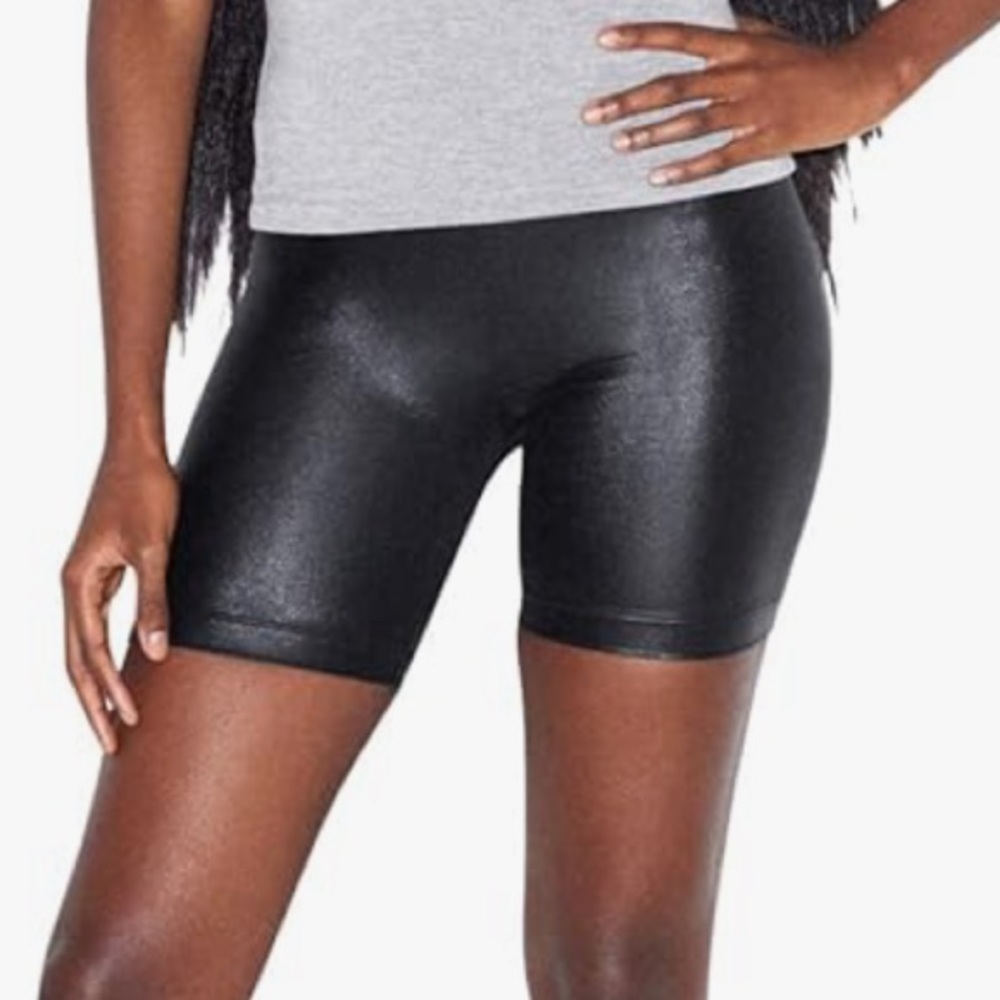 American Apparel black shiny mid rise biker short. S